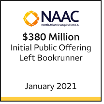 North Atlantic Acquisition Co. $380 million initial public offering, January 2021. Left bookrunner