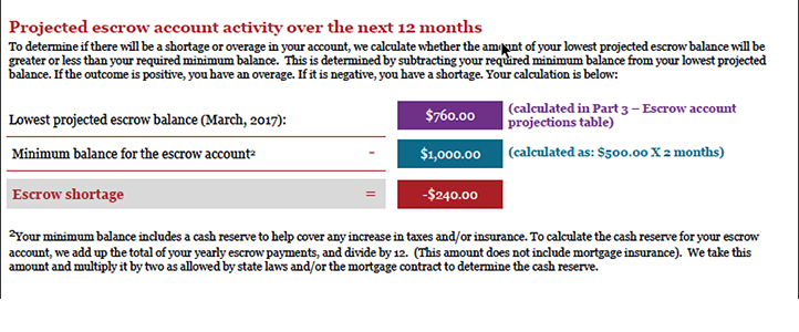 Image showing Part 2 of the escrow review statement which tells you how we calculated your overage or shortage amount.